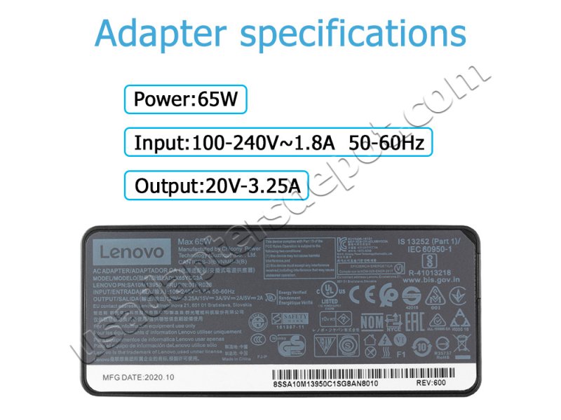 USB-C Lenovo Yoga C740-14IML 81TC AC Adapter Charger 65W