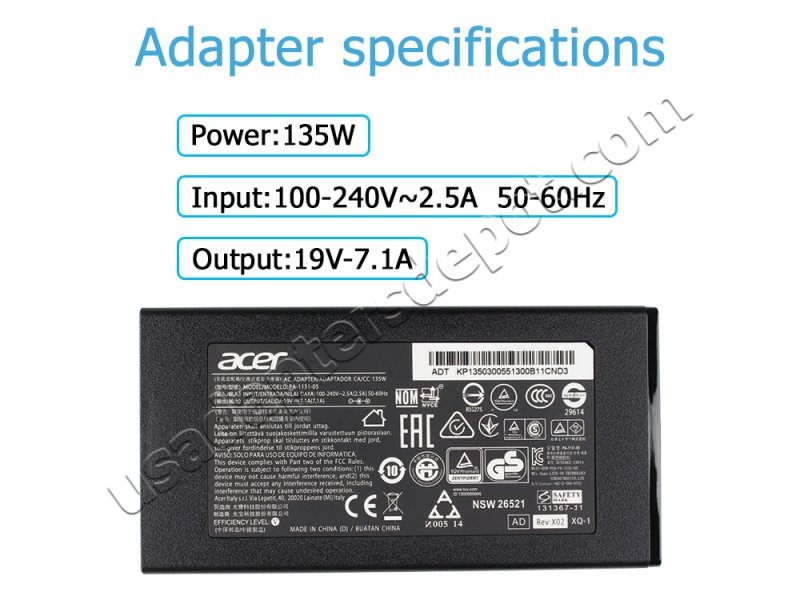 Original 135W Acer Nitro 5 AN515-53-52FA AC Adapter Charger