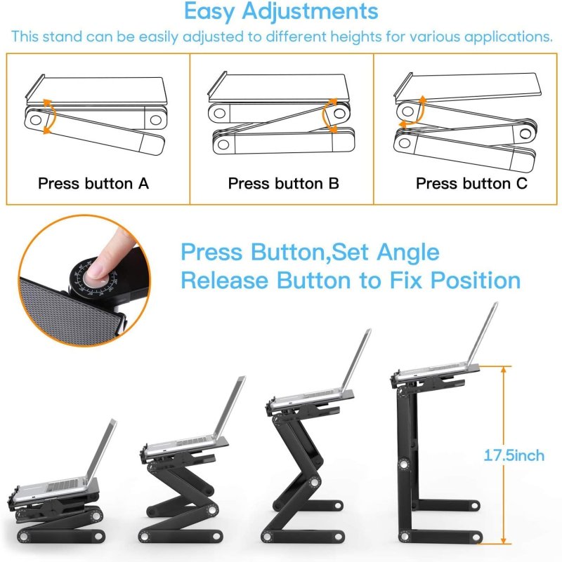 Adjustable Foldable Laptop Stand Computer Riser for Laptop 10.1 inch to 15.6 inch Black