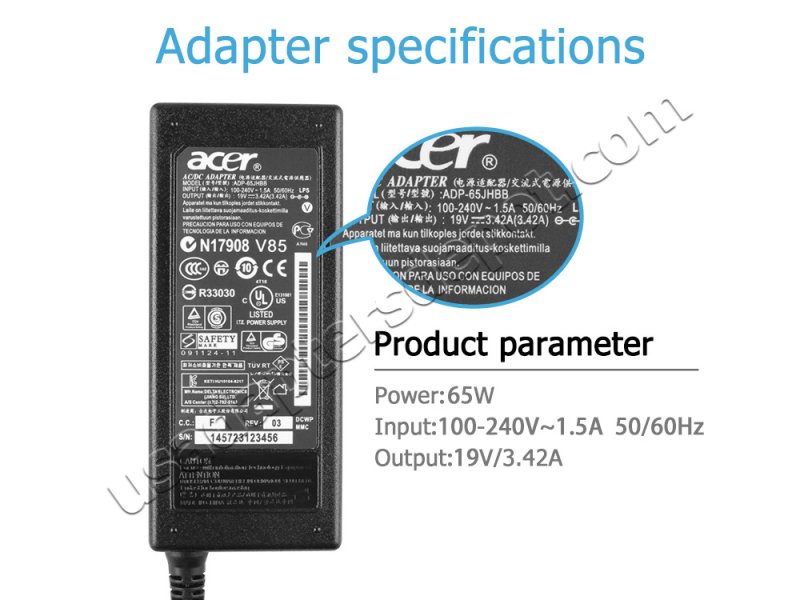 Original 65W Acer TravelMate TimelineX 8481G AC Adapter Charger + Cord