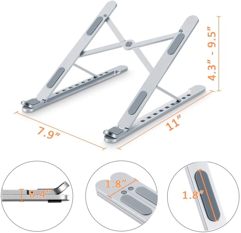 Adjustable Foldable Laptop Stand Desk Notebook Riser for 6 inch to 17.3 inch Silver