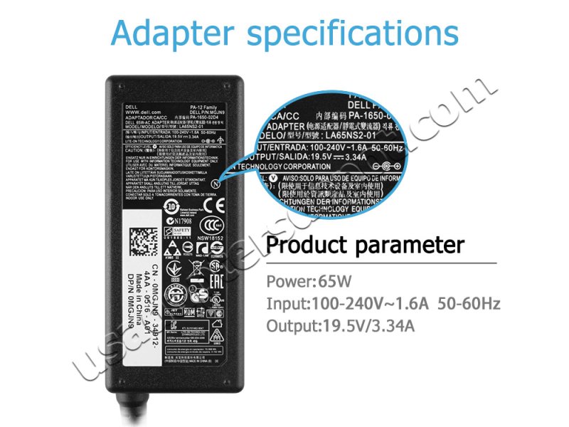 Original 65W Dell Inspiron 15 7586 AC Adapter Charger + Power Cord