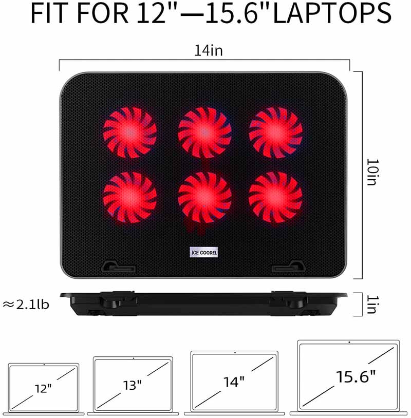 Adjustable foldable computer silent fan radiator base bracket laptop stand for 11 inch to 15.6 inch Red and black