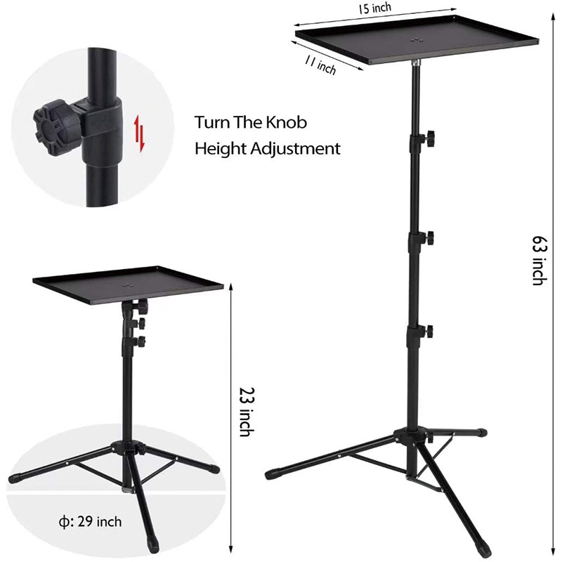 Projector tripod stand, universal laptop tripod stand, portable DJ equipment stand, folding floor-standing tripod stand, outdoor computer desk stand for stage or studio, height adjustable from 23 inch to 63 inch